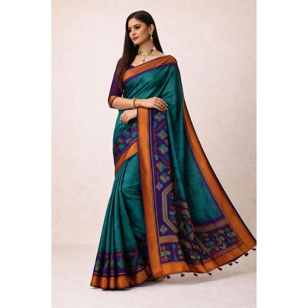 Teal Green Kalanjali Paithani Saree - Image 2