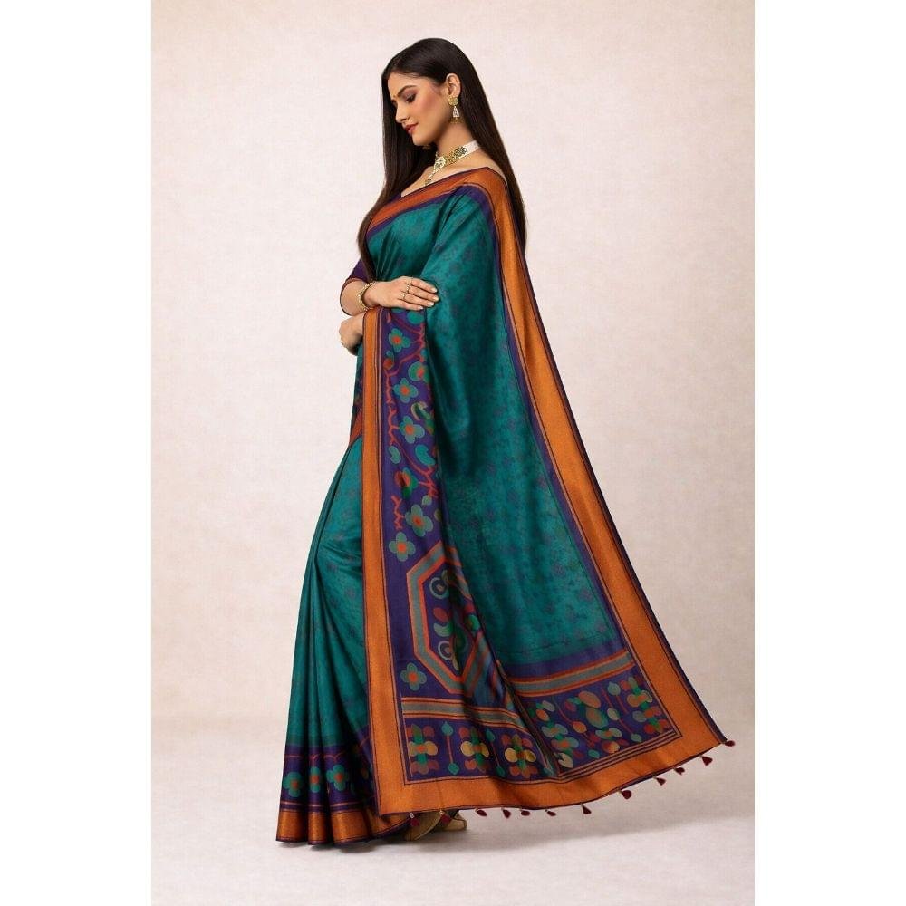 Teal Green Kalanjali Paithani Saree - Image 4
