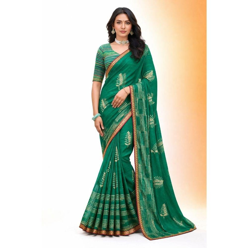 Green Gold Foil Leaf Saree - Image 2
