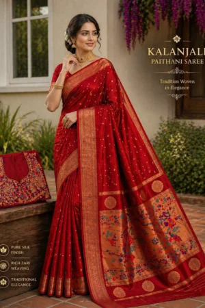 Bridal Red Paithani Saree with Heavy Zari Pallu