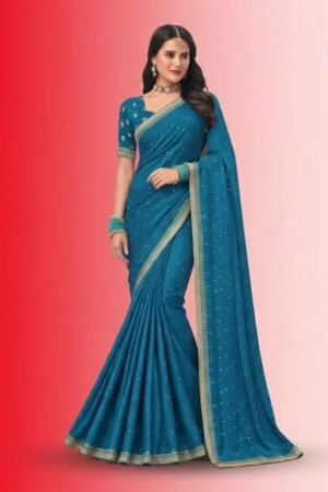 Royal Teal Blue Butti Saree
