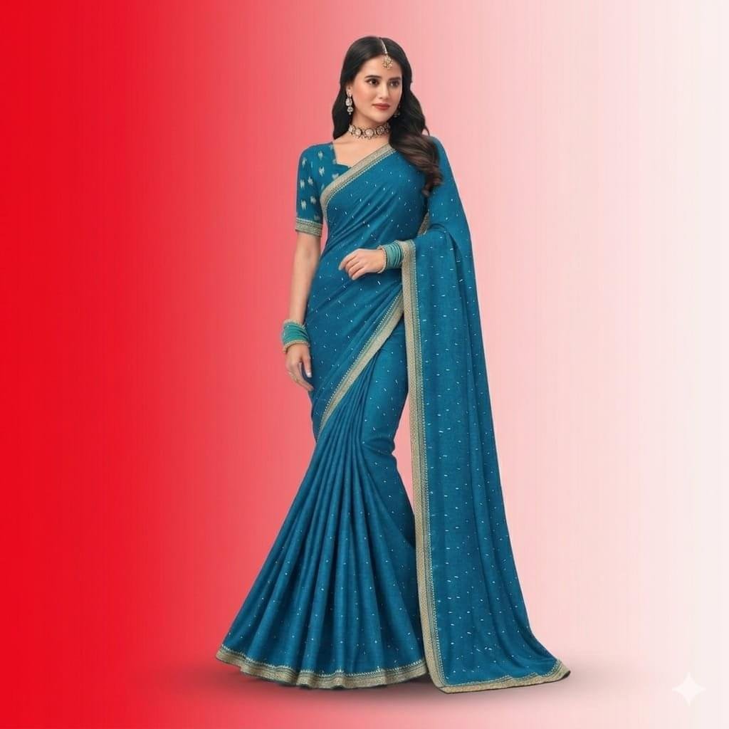Royal Teal Blue Butti Saree