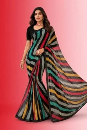 Modern Multicolored Striped Saree