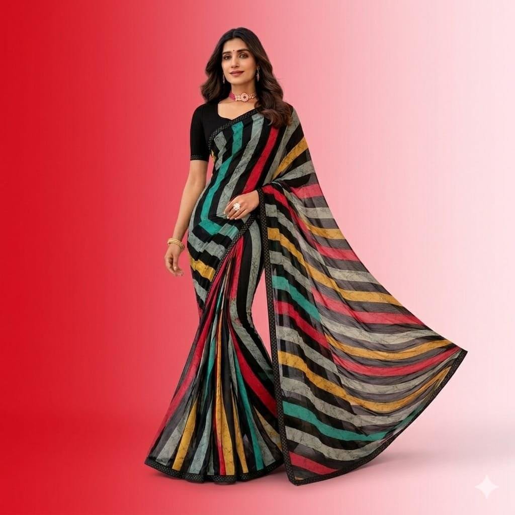 Modern Multicolored Striped Saree