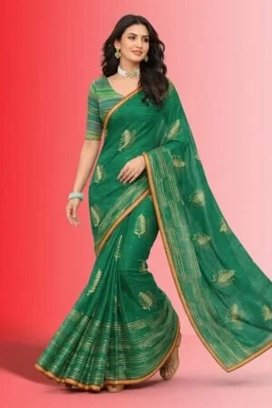 Green Gold Foil Leaf Saree