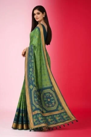 Green & Teal Blue Silk Blend Saree